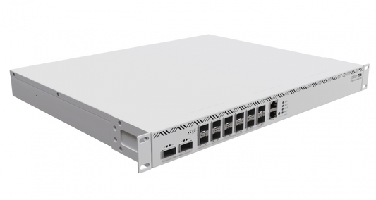 CCR2216-1G-12XS-2XQ Enrutador MIKROTIK con 2 puertos QSFP28 de 100G, 12 SFP28, 1 gestión 1000Base-T, licencia L6, doble fuente 220 VAC, requiere cables C13