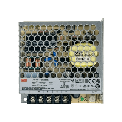 LRS-75-15 MEANWELL Fuente de Alimentación de Marco Abierto 75W, Salida 15V 5A, Entrada 100-240VAC, Voltaje Ajustable