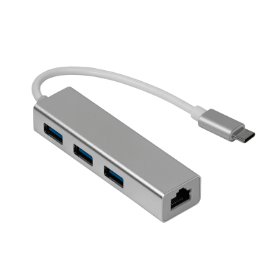 USBC-LAN-HUB Adaptador USB-C Macho a Ethernet-RJ45 10/100mbps Concentrador 3 Puertos USB-A Blanco USB3.1