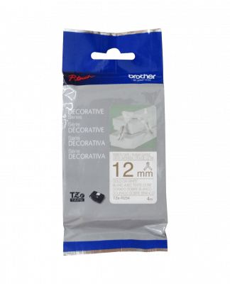 TZE-R234 BROTHER Satinado 12mm Dorado sobre Fondo Blanco Cinta 4mt para PT-H110/H200