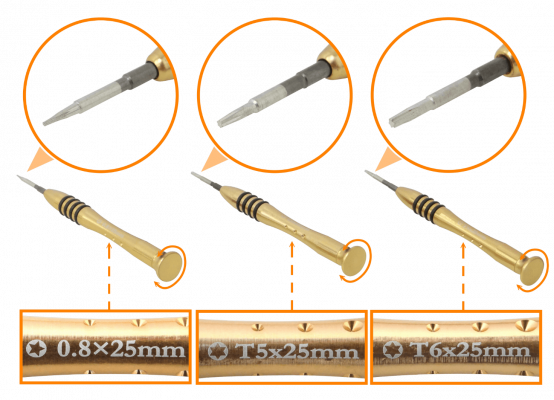 LLADORES-5T Y-0.8 T5 T6 Destornillador Plano-1.5 Phillips-1.5 Juego 5 Destornilladores 25mm Precisión Telecomunicaciones