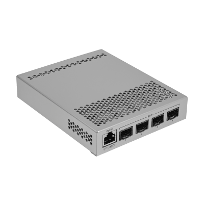 CRS305-1G-4S+IN MIKROTIK Switch de Fibra Administrable Capa 5, 4 Puertos SFP+ 10G, 1 Puerto 1000 con PoE Pasivo, Doble Entrada DC, Fuente 24V Incluida
