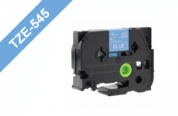 TZE-545 BROTHER Cinta de 18mm con texto blanco sobre base azul, longitud 8 metros, compatible con equipos PT-E300VP/D600VP/E550WVP