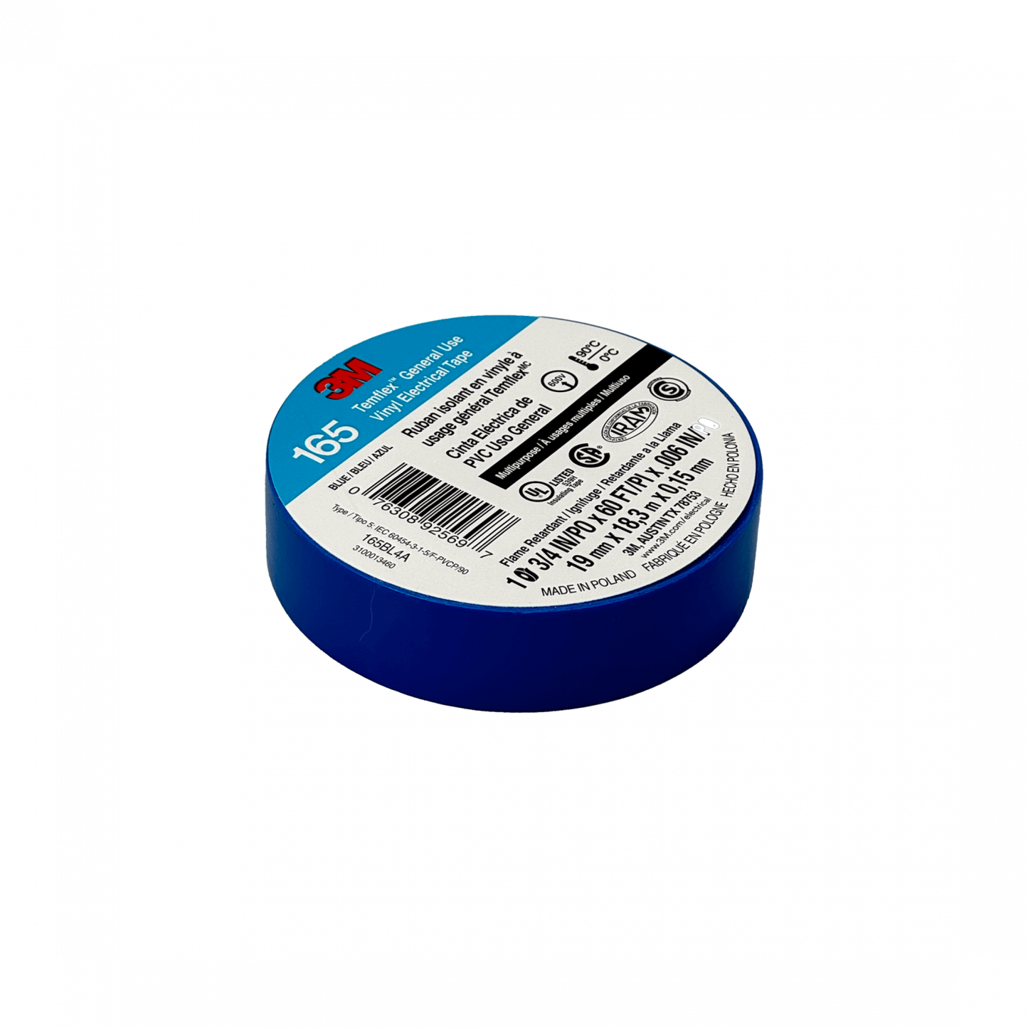 TEMFLEX-18A 3M 18 metros 165 Azul Cinta Aislante Eléctrica PVC 19mm 0,15mm 600V 0-90ºC