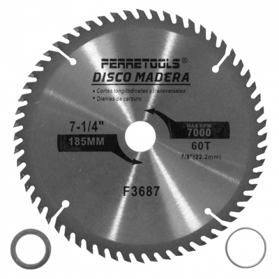 MAD7-60T Hoja de Corte 185mm 60 Dientes Diámetro-Central-22,2mm 7000 Revoluciones Disco Abrasivo Tronzador Madera Tungsteno F3687