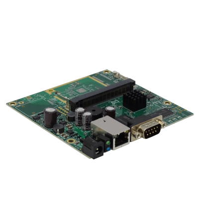 Router RB411AH MIKROTIK con procesador de 680MHz, memoria RAM de 64MB, licencia nivel 4, un puerto 10/100 y una ranura MiniPCI, requiere fuente de alimentación externa