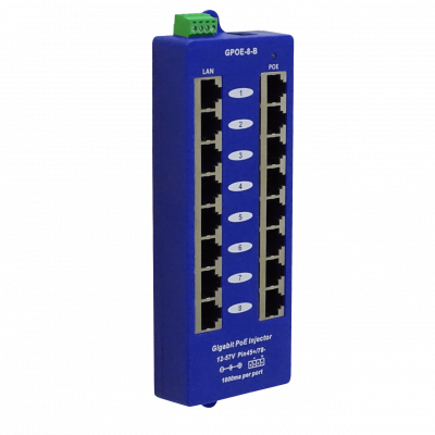 POEPASSG8 Módulos de Inyección PoE Pasiva Capacidad 8-Puertos Ampere 1A 16-Tomas RJ45 Conector-5,5x2,1mm Alimentación 12-57V