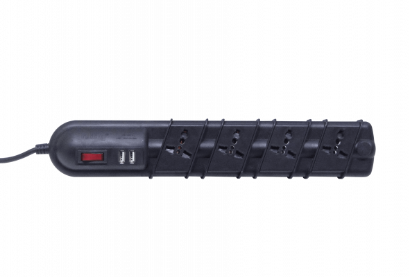 ELG-35NT RITTIG Extensión eléctrica negra 3 metros 5 tomas múltiples 2 puertos USB 5V 10A-250V 2200W con luz piloto e interruptor