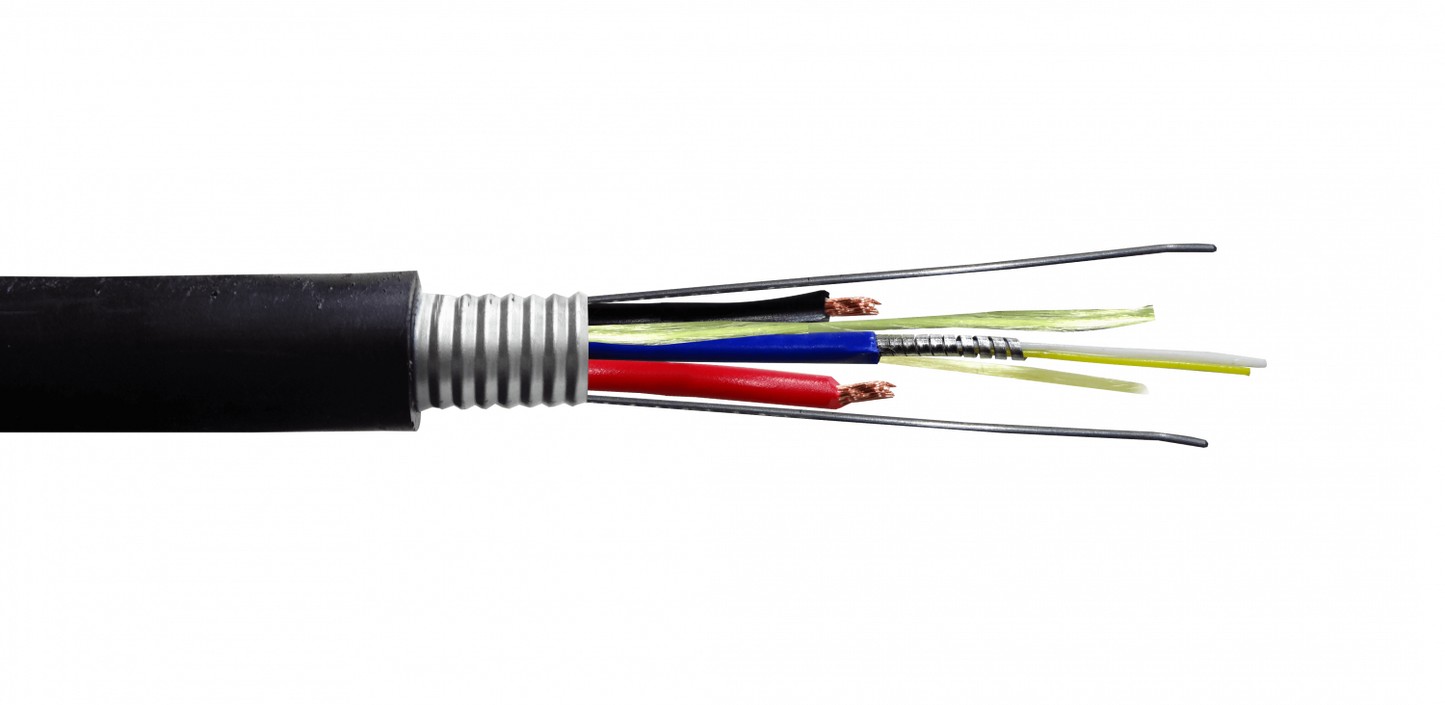 CFSW2-14 SM OS2 2-Hilos-G652D + 2xAWG14 1-metro Cable Mixto Negro Uso Exterior Cubierta PE 10mm