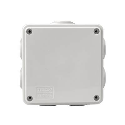 MTC-1 TIBOX Caja de Superficie Estanca IP55 Blanca 100x100x50mm con 7 Conos y 4 Tornillos AG1010R