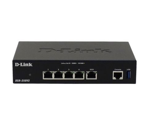 DSR-250V2 D-LINK 3 Puertos 1000Base-T 1-WAN 1-Puerto de Configuración Consola-RJ45 USB IPS Enrutador incluye 12V/1,5A