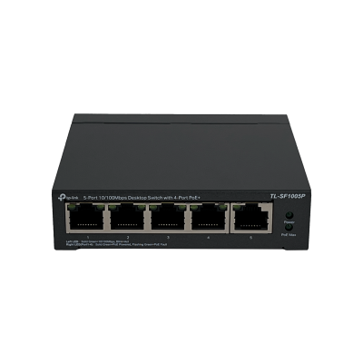 TL-SF1005P TP-LINK Conmutador 5 puertos 10/100 (4 con PoE 48V estándar af) 53W totales, fuente incluida 48V, no gestionable, formato sobremesa