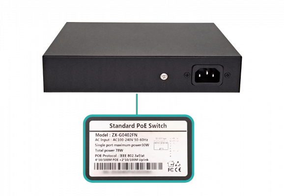 POE-SWITCH-4 Conmutador 4-100-PoE-af 2-100 100-40VAC 78W C13 ZX-G0402FN