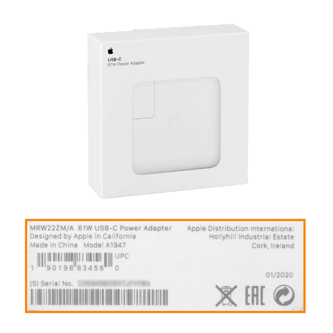 CARGA-61W APPLE Original 61W USB-C 5,2/9/20,2V req-cable Cargador MRW22ZM A1947