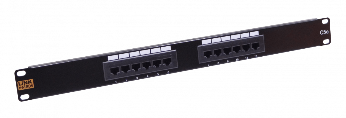 PP512L LINKMADE 12-Puertos RJ45 CAT5E UTP PANEL DE PARCHEO 1U CERTIFICADO UL