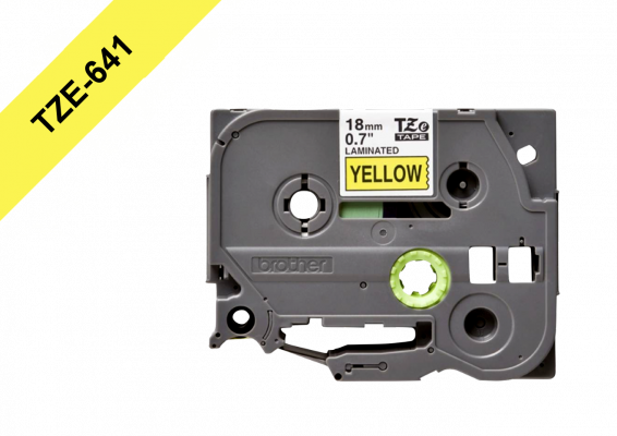 TZE-641 BROTHER 18mm Negro sobre Fondo Amarillo Cinta 8 metros para PT-E300VP/D600/E550