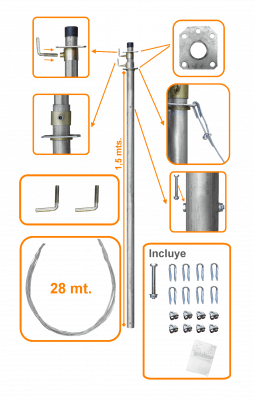 MAST-10 LINKMADE 3mt Poste Telescópico con Tensores 2-Secciones-1,5mt