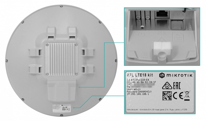 ATL-LTE18 MIKROTIK CAT18 1-1000 Antena Integrada 9-bandas 1200/150Mbps L3 con 24V 315mm