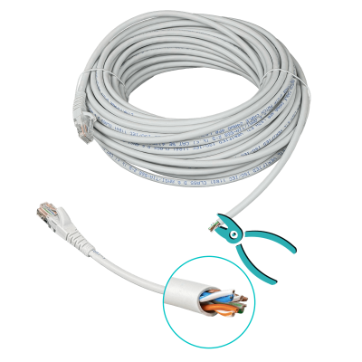 CPG-200L LINKMADE Cable de Red Cat5e GRIS LSZH 20 Metros Multifilar con Terminales Inyectados