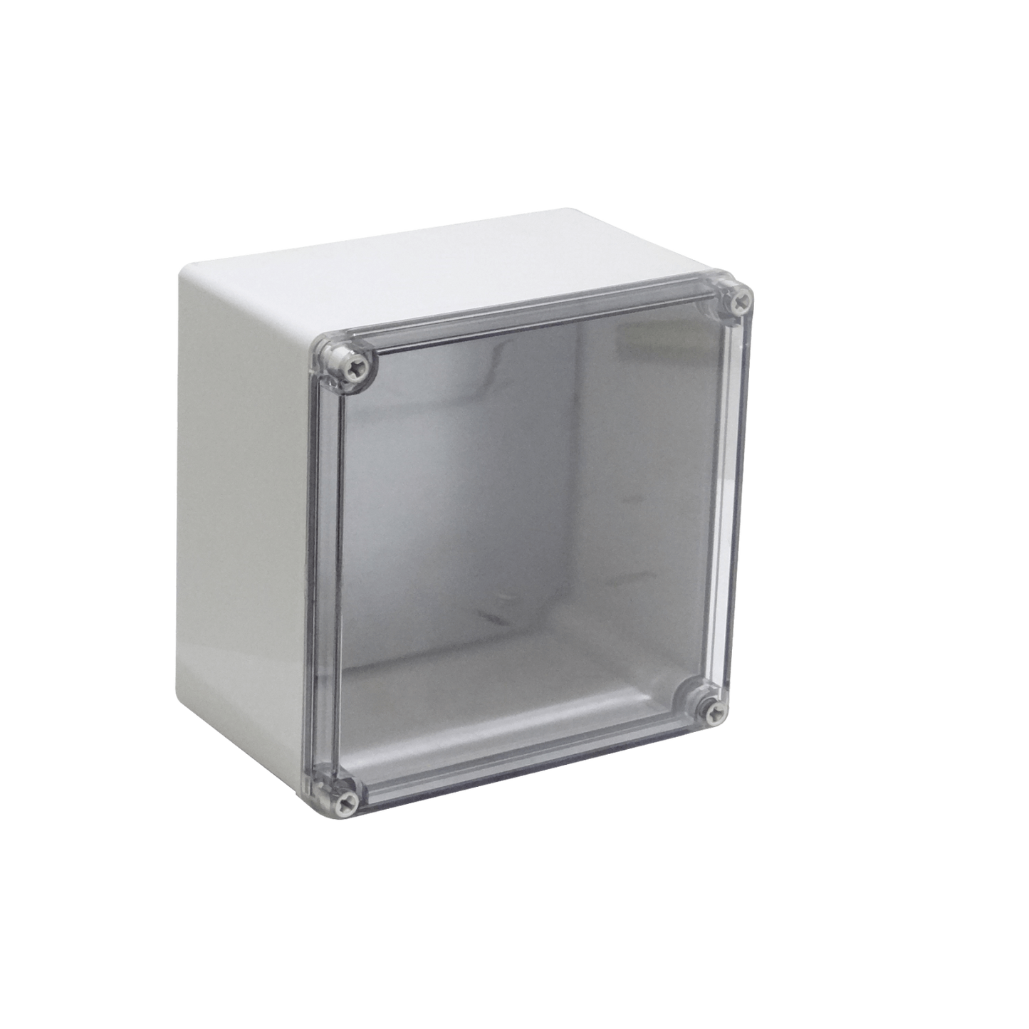 AT-2020 Caja de ABS 200x200x130mm con grado de protección IP66, cubierta transparente y panel de aluminio
