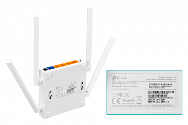 C24 TP-LINK 4 puertos 100 WAN 5GHz-433mbps 2,4GHz-300mbps 4 antenas fijas Router AC750