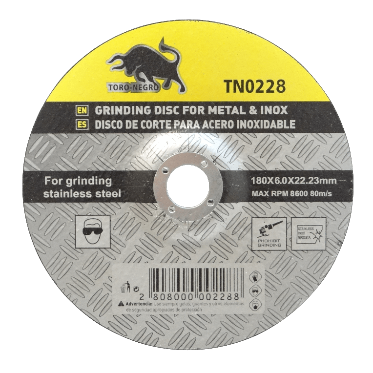 MET7-60 180mm 6mm 22,23mm Disco abrasivo para corte de metal de 8600 revoluciones por minuto y 80 metros por segundo, norma TN0228
