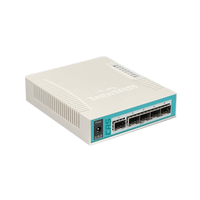 CRS106-1C-5S Switch de fibra administrable MIKROTIK con licencia L5, 5 puertos SFP, 1 puerto combo SFP con PoE, puerto de consola, incluye fuente de 24 V