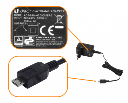 MUSB-1A-B UBIQUITI Fuente de poder 5,0V 5V 1000mA 1A Conector USB-Micro-Macho