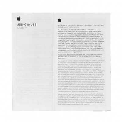 CH0-A APPLE Cable Original USB-C Macho a USB-A Hembra de 8cm Modelo A1632