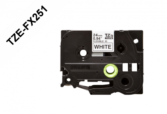TZE-FX251 BROTHER Cinta flexible de 24mm de ancho, impresión negra sobre fondo blanco, rollo de 8m para equipos PT-E550WVP/D600VP