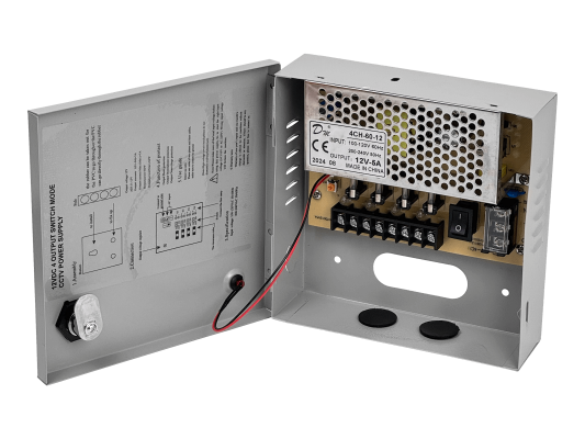 F12-5T 60W 12VDC 5A 4-Salida Gabinete-llave Piloto 100-240VAC Fuente Poder