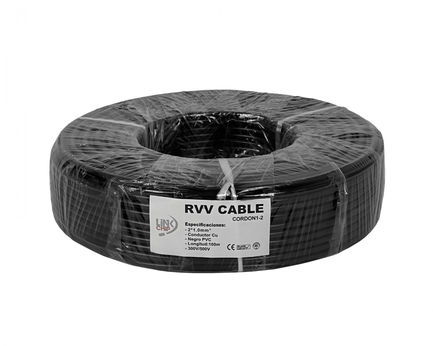 CORDON1-2 Negro PVC 2x1,0mm2 100mt Cable Eléctrico Cobre RVV 8-10AMP 17AWG 2x1mm