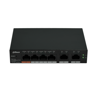 CS4006-4ET-60. DAHUA Conmutador 4-100-PoE+ 2-1000 60W-tot Capa2 26mm incl-53V