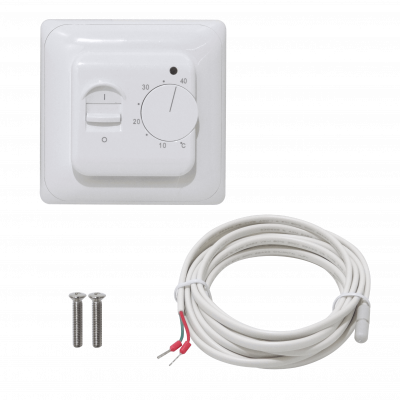 TERMOSTATO-PISO Mecánico Sonda-Piso 5-40ºC 230VAC 16A 3500W Regulador Térmico IP20 86x86mm