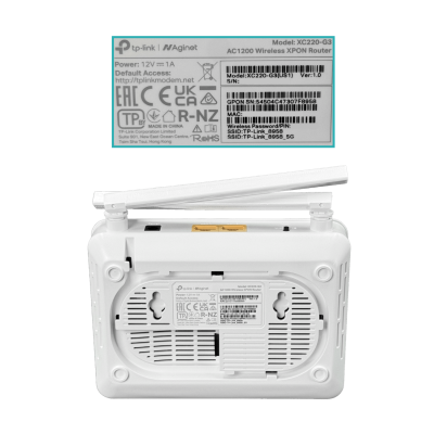 XC220 TP-LINK ONU XPON 2-LAN 1-SC/APC 867/300mbps 5/2,4GHz AC1200 inc-12Vdc