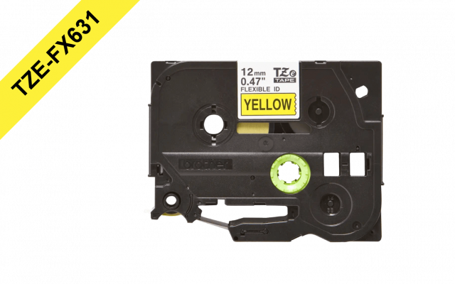 TZE-FX631 BROTHER Flexible 12mm Negro sobre Amarillo Cartucho 8m p/PT-H110 Extra-Flexible