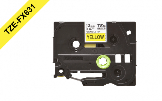 TZE-FX631 BROTHER Flexible 12mm Negro sobre Amarillo Cartucho 8m p/PT-H110 Extra-Flexible