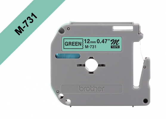 M731 BROTHER 12mm Negro sobre Verde Cinta 8metros p/PT-90
