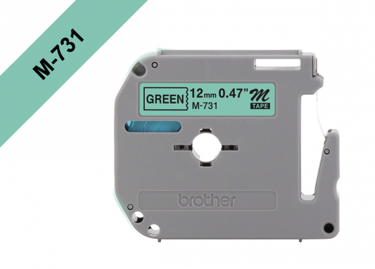 M731 BROTHER 12mm Negro sobre Verde Cinta 8metros p/PT-90