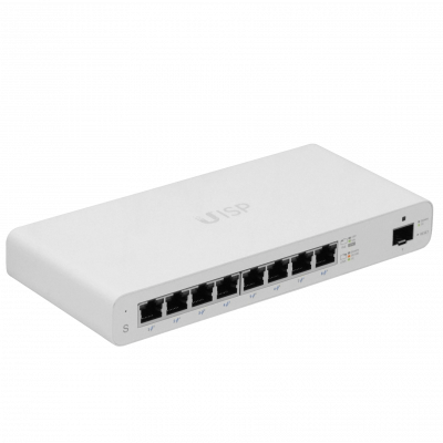 Switch UISP-S Ubiquiti MicroPop con 8 puertos Gigabit PoE Pasivo, 1 puerto SFP, incluye fuente 27V/100W