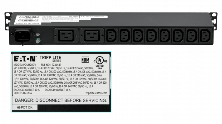 PDU20H. TRIPPLITE Unidad de Distribución de Energía 14 Tomas IP 12-C13 2-C19 1-C20 16A Montaje en Rack-1U 2P+T
