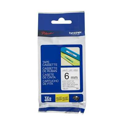 TZE-211 BROTHER 6mm Negro sobre Fondo Blanco Cinta 8mt para PT-H110/E300/E550/D600
