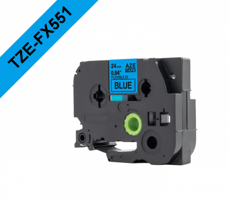 TZE-FX551 BROTHER Flexible 24mm Negro sobre Azul Cinta 8mt para PT-E550WVP/D600VP