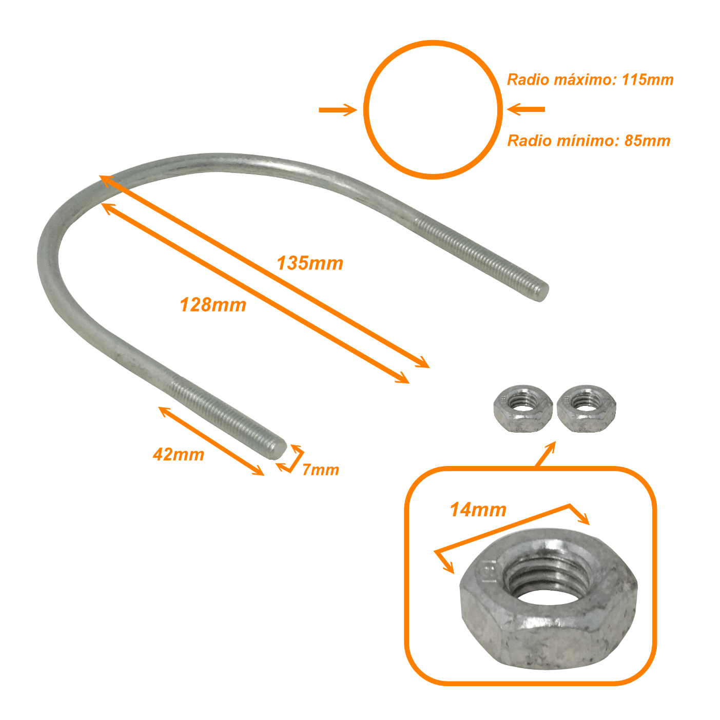 UDN-10 Sujeción para Poste o Tubo con Diámetro de 85-115mm, Incluye 2 Tuercas de 14mm y Requiere Pletina