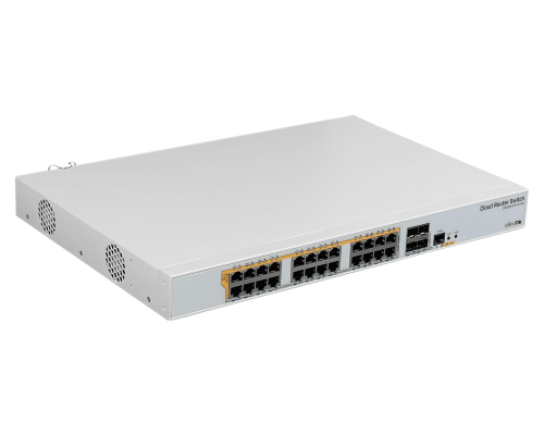 CRS328-24P-4S+RM MIKROTIK Switch Capa 3 / Router Nivel 5 con 24 puertos Gigabit PoE, 4 ranuras SFP+ 10G y fuente de 150W total, requiere cableado