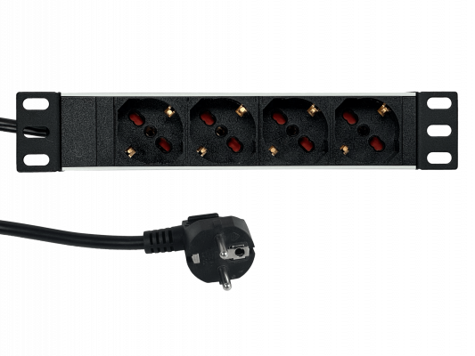 RG104CH Unidad de Distribución de Energía 16A Tomas 4-Hembra-CH/Schuk in-Schuko Bastidor-10-pulgadas cable1,8m