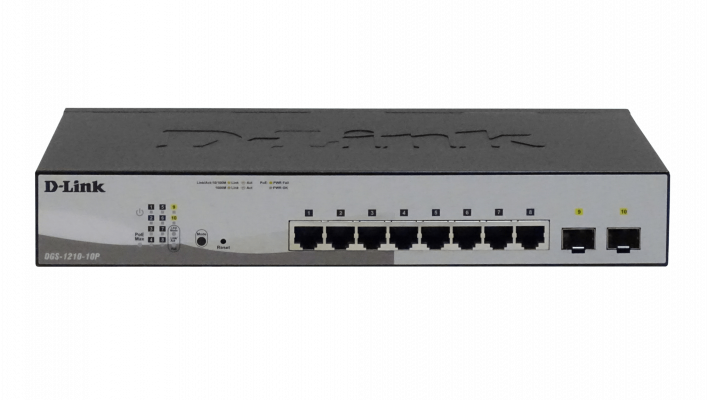 DGS-1210-10P D-LINK Switch Gestionable Capa 2 con 8 Puertos Gigabit PoE+ 802.3af/at 48V 2 Puertos SFP Combo Presupuesto Total 65W