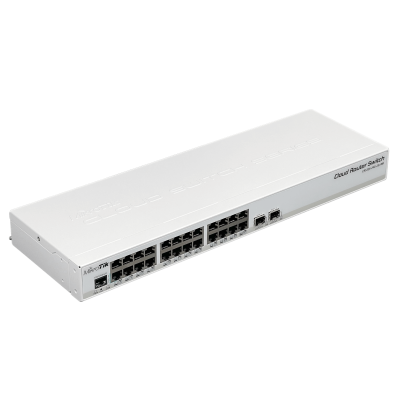 CRS326-24G-2S+RM MIKROTIK switch capa 3 enrutador 24 puertos Gigabit 2 ranuras SFP+ 10G consola RS232-RJ45 montaje rack licencia nivel 5