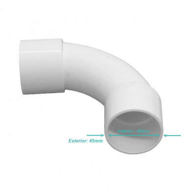 PVC40-C LINKCHIP Codo curvo blanco de 40 mm para tubería de PVC