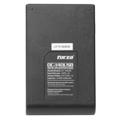 DC-140USB FORZA UPS DC 15WH 2000mAh in:12V-2A ou:5V 9V 12V/2A USB/Plug Bat-Litio